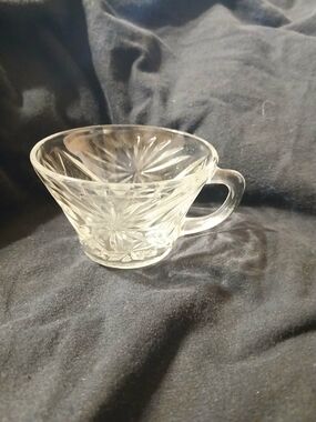 Clear Cut Glass Teacup with Starburst Pattern - Clear